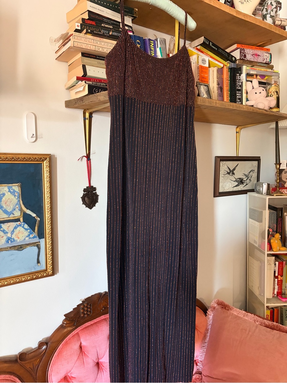 Beaded Navy and Copper Maxi Slip Dress